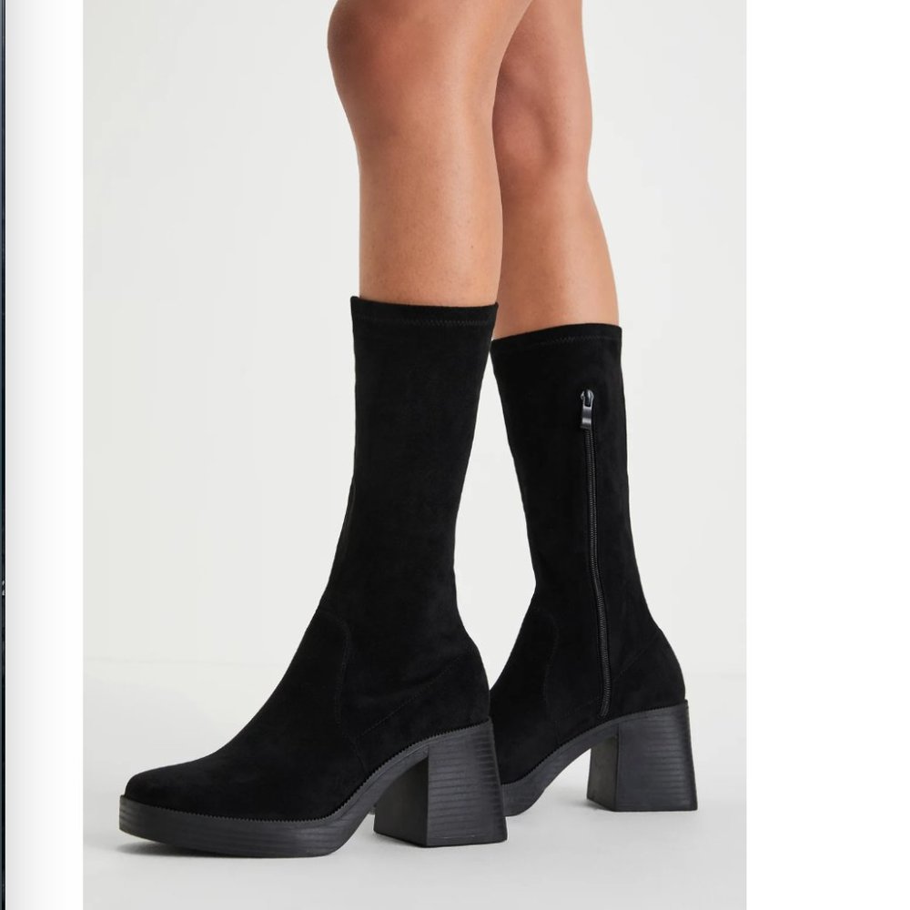 Lulus Amoire Black Suede Platform Mid-Calf Boots